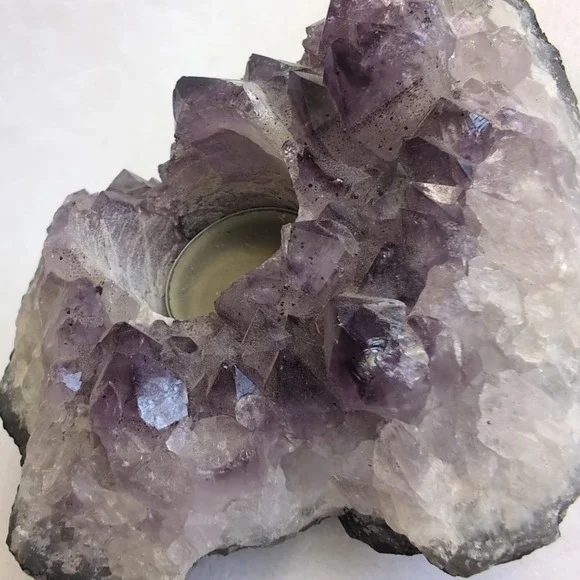 Amethyst Crystal Candle Holder Purple Raw Geode Cluster - Picture 5 of 16